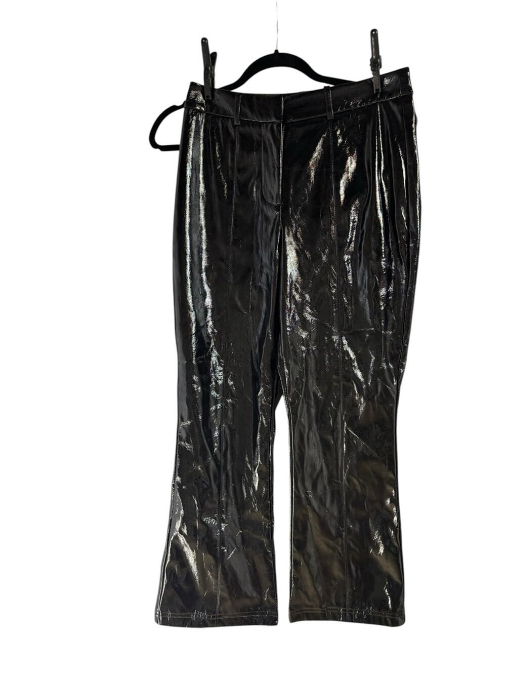 7 For All Mankind Faux Leather Bootcut Pants Black Vegan Patent Glossy Size S